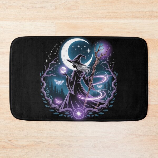 Item preview, Mystical Witch Moon Art - Purple Teal Magic Staff Crystal Ball Celestial Design designed and sold by Random Candy Studio.