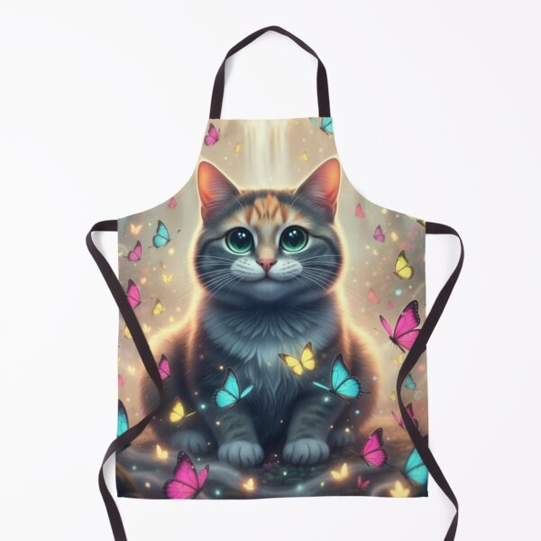 Item preview, A realistic cat surrounded by floating colorful butterflies..  designed and sold by beMyMeow.