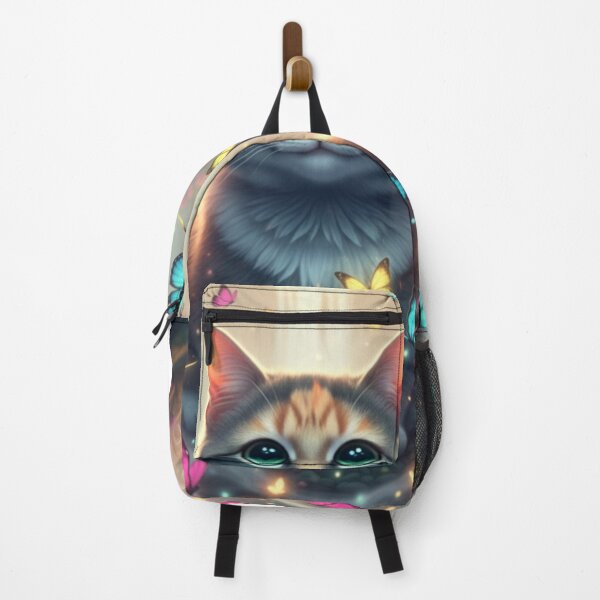 Item preview, A realistic cat surrounded by floating colorful butterflies..  designed and sold by beMyMeow.