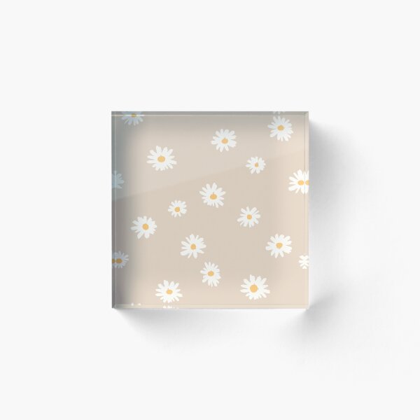 Item preview, whimsical simple white daisy flowers tossed all over on soft beige background designed and sold by PrettywithColor.