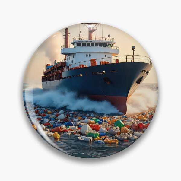 Item preview, Ship Struggling Through Plastic Waste – Realistic 3D Ocean Pollution Art designed and sold by AwesomeDigiShop.