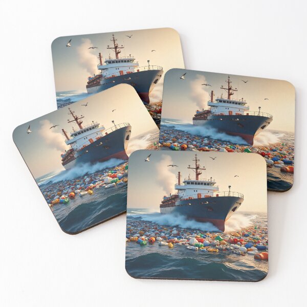 Item preview, Ship Struggling Through Plastic Waste – Realistic 3D Ocean Pollution Art designed and sold by AwesomeDigiShop.