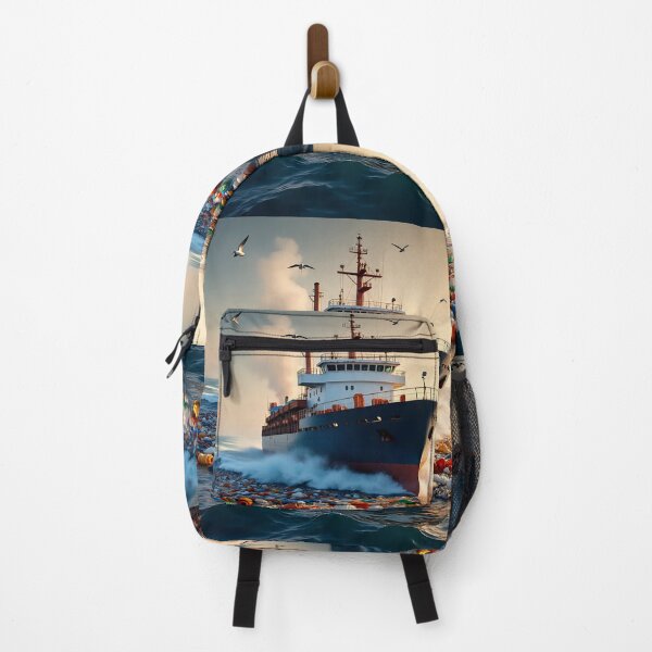 Item preview, Ship Struggling Through Plastic Waste – Realistic 3D Ocean Pollution Art designed and sold by AwesomeDigiShop.