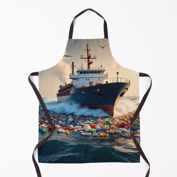 Item preview, Ship Struggling Through Plastic Waste – Realistic 3D Ocean Pollution Art designed and sold by AwesomeDigiShop.