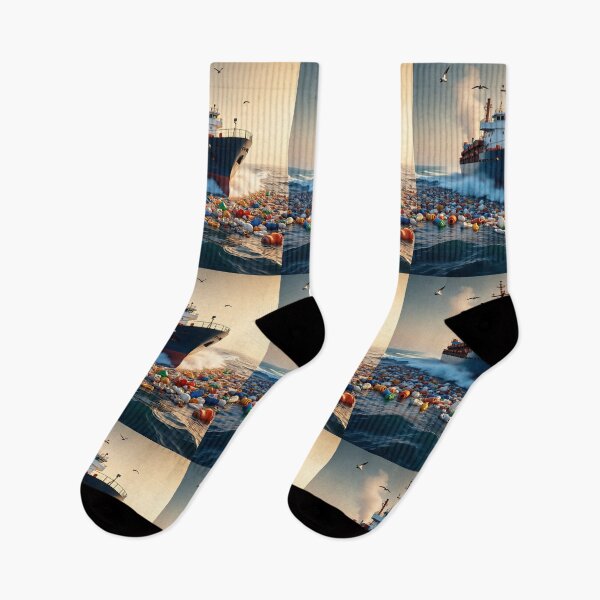 Item preview, Ship Struggling Through Plastic Waste – Realistic 3D Ocean Pollution Art designed and sold by AwesomeDigiShop.