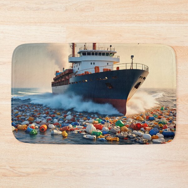 Item preview, Ship Struggling Through Plastic Waste – Realistic 3D Ocean Pollution Art designed and sold by AwesomeDigiShop.