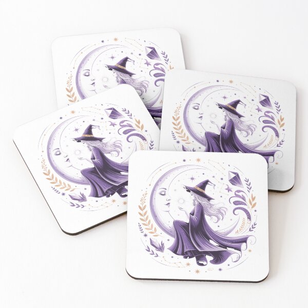 Item preview, Witch and Moon Goddess Art - Purple Gold Celestial Magic Art Nouveau Design designed and sold by Random Candy Studio.