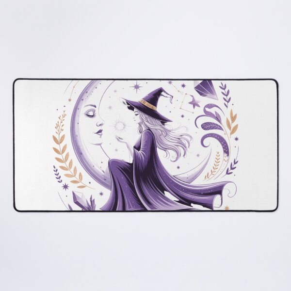 Item preview, Witch and Moon Goddess Art - Purple Gold Celestial Magic Art Nouveau Design designed and sold by Random Candy Studio.