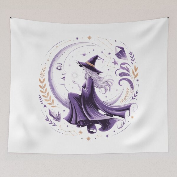 Item preview, Witch and Moon Goddess Art - Purple Gold Celestial Magic Art Nouveau Design designed and sold by Random Candy Studio.