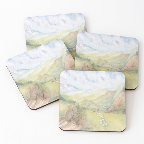 Item preview, A shepherd with a dog leads a flock of sheep to graze designed and sold by IrinaIkar.