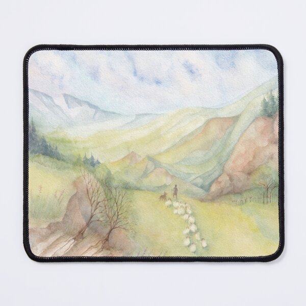 Item preview, A shepherd with a dog leads a flock of sheep to graze designed and sold by IrinaIkar.