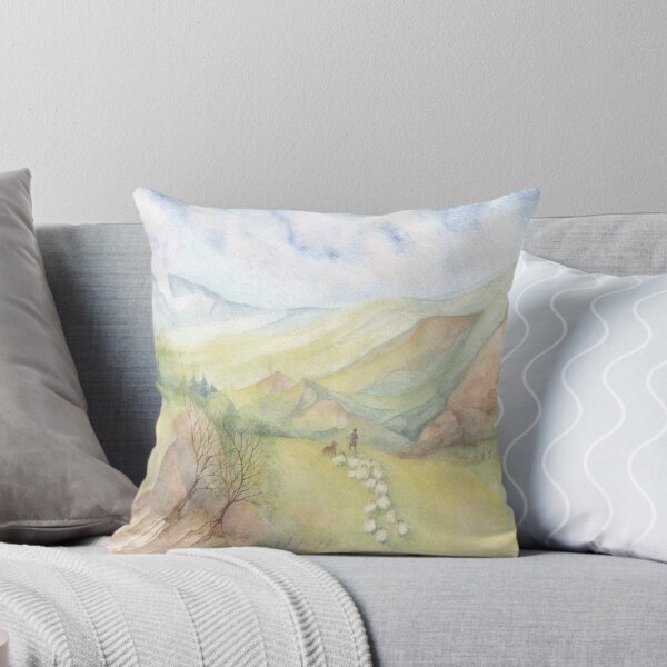 Item preview, A shepherd with a dog leads a flock of sheep to graze designed and sold by IrinaIkar.
