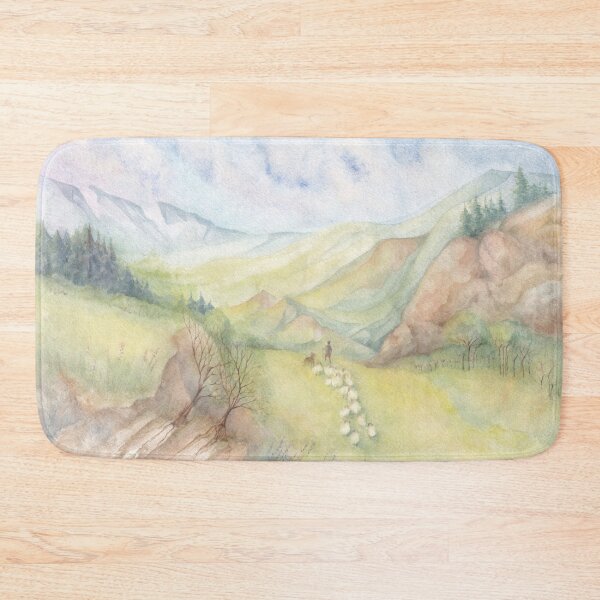 Item preview, A shepherd with a dog leads a flock of sheep to graze designed and sold by IrinaIkar.
