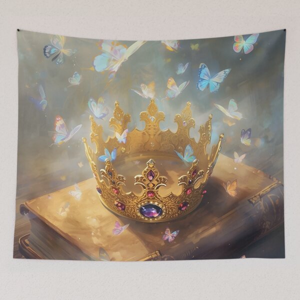 Item preview, Glowing Butterflies and Crown – Magical Fairytale Artwork designed and sold by Valeree Store.
