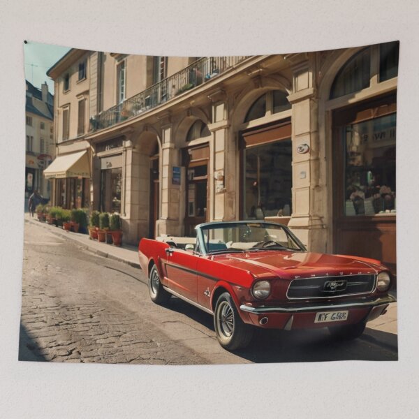 Item preview, Scarlet Dream, Retro Red Ford Mustang Parked on the Town Street designed and sold by BlareBlare.