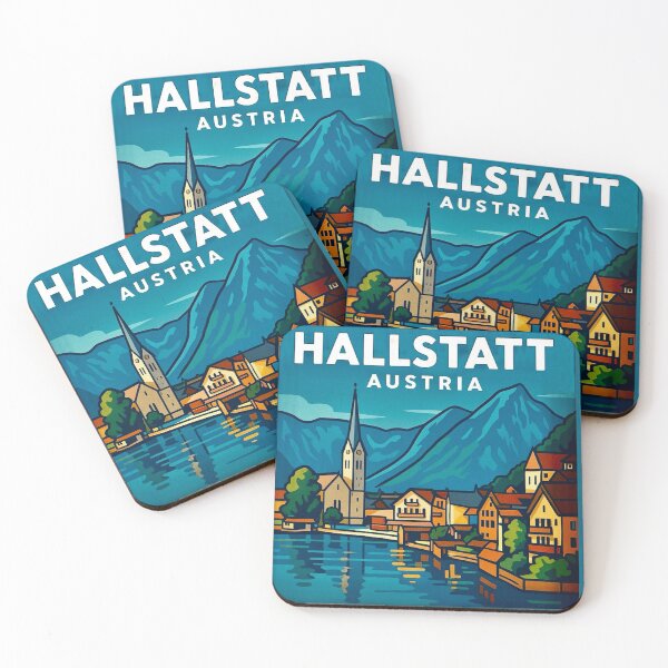 Item preview, Hallstatt, Austria - Alpine Lake Retro Design designed and sold by Myra365Art.
