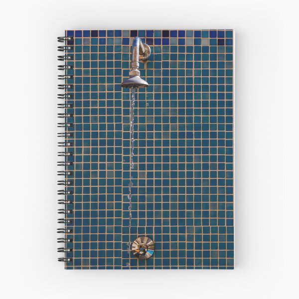 Item preview, Shower Head With Running Water Against Blue Tile Wall in Modern Bathroom designed and sold by Nmallia.