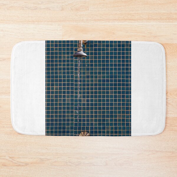 Item preview, Shower Head With Running Water Against Blue Tile Wall in Modern Bathroom designed and sold by Nmallia.