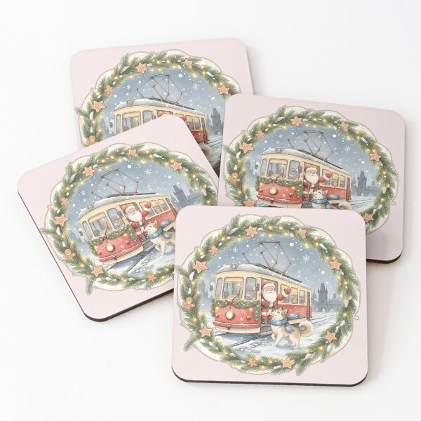 Item preview, Santa & Husky Prague Christmas Tram — Watercolor Kawaii Scene  designed and sold by FixwellStudio.