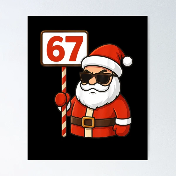 Cool Santa Holding 67 Sign Cartoon