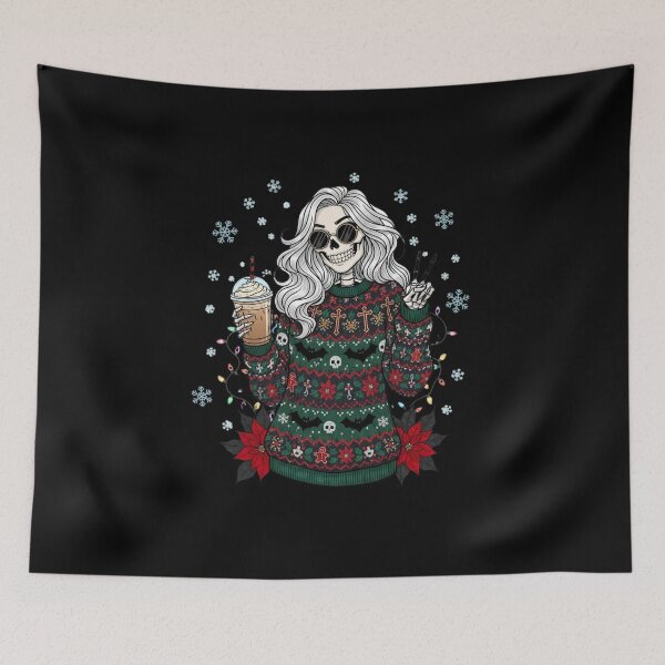 Item preview, Holiday Rebel Skeleton | Cool Gothic Christmas Coffee Art designed and sold by ColorSplash123.