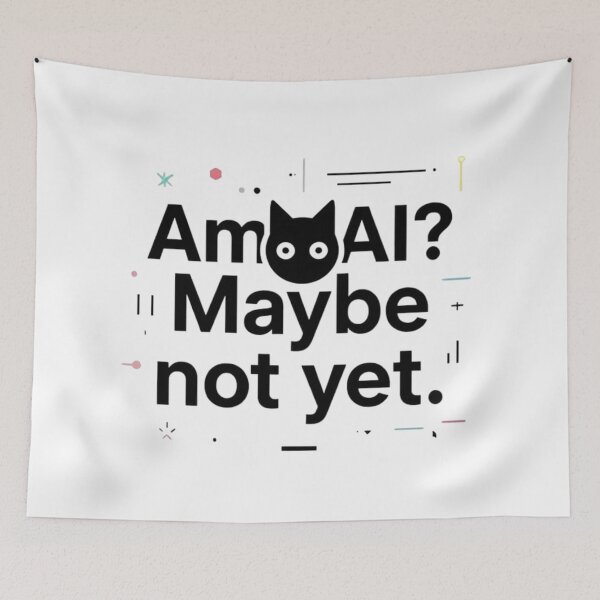 Item preview, Am I AI? Maybe Not Yet – Minimalist Robot Cat Quote Design designed and sold by Siamcatshop.