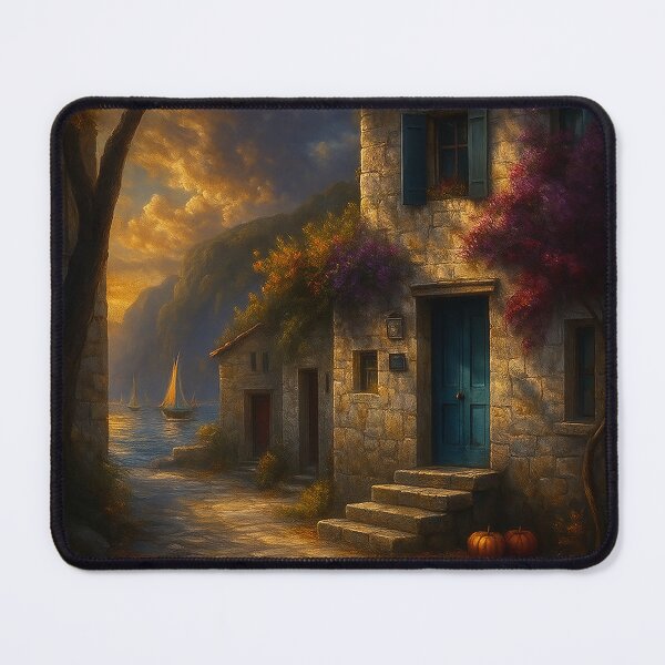 Aperçu de l'œuvre Mediterranean Village Sunset créée et vendue par WhimsyHeartCrafts - TonnyFroyen.com.