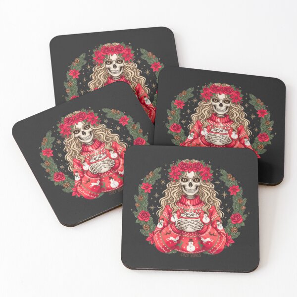 Item preview, Cool Christmas Skeleton Woman with Hot Cocoa | Cozy Gothic Holiday Art designed and sold by ColorSplash123.