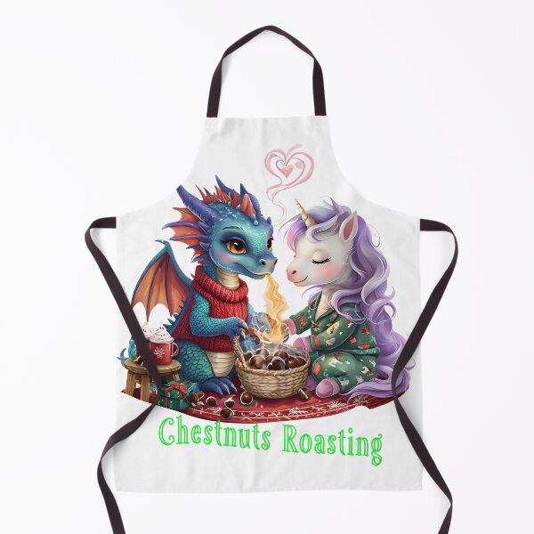 Item preview, Chestnuts Roasting | Cute Dragon and Unicorn Romantic Fantasy Christmas designed and sold by ArtisticDesignsbyLinda.