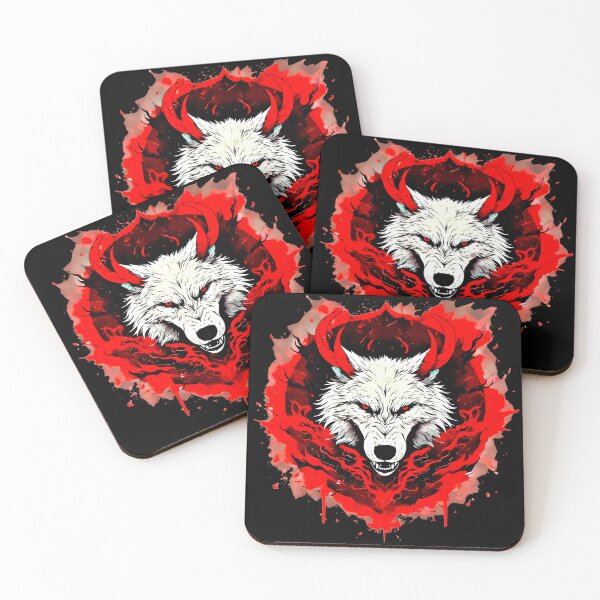 Item preview, White Neon Wolf with Red Antlers | Cyberpunk designed and sold by Neer arts.