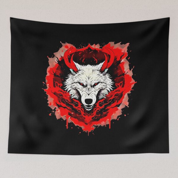 Item preview, White Neon Wolf with Red Antlers | Cyberpunk designed and sold by Neer arts.
