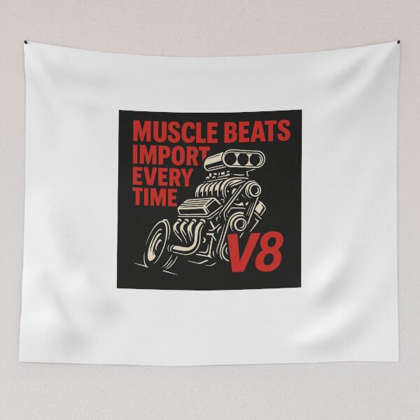 Item preview, V8 Muscle Car Quote | Muscle Beats Import Every Time Red Typography Engine designed and sold by Fleetwood1994.