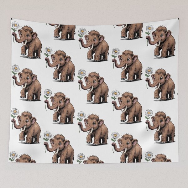 Item preview, Cute Kawaii Baby Mammoth: Adorable Character Holding a Daisy designed and sold by RudArtAI.