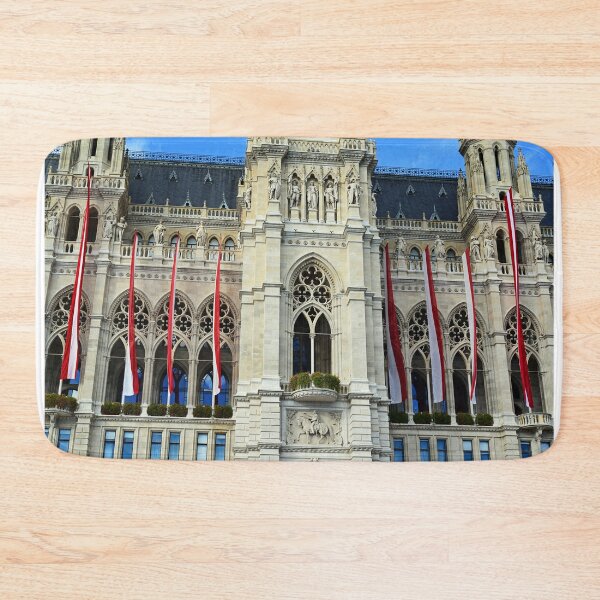 Item preview, Vienna's Town Hall with Austrian flags on the wall, Rathaus exterior, Vienna. Austria. designed and sold by goceris.