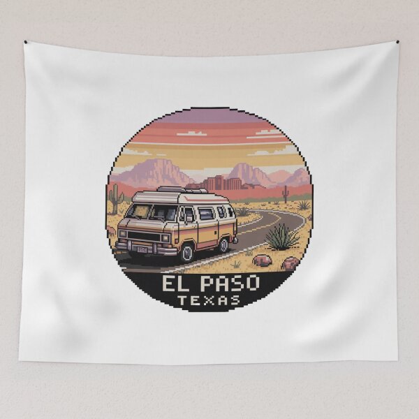 Item preview, El Paso Texas Pixel Art Desert Van – Retro Sunset Roadtrip Illustration designed and sold by CircinusStore.