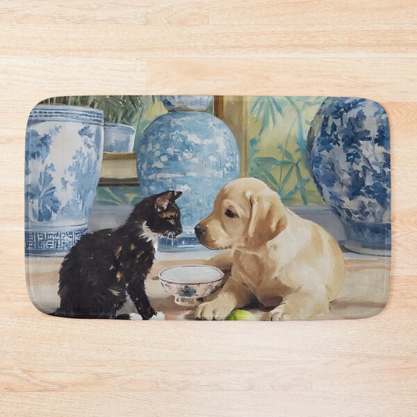 Item preview, Grand millennial art, Kitten and puppy in chinoiserie interior designed and sold by SophieClimaArt.