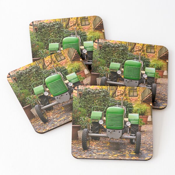 Item preview, Old green tractor in courtyard during Autumn season, Vienna designed and sold by goceris.