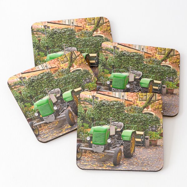 Item preview, Old green tractor in courtyard during Autumn season, Vienna, Austria  designed and sold by goceris.