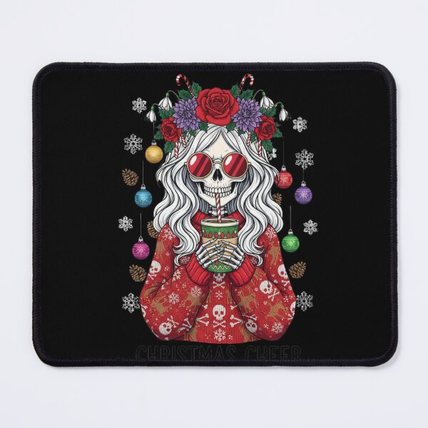 Item preview, Festive Skeleton Woman with Coffee | Gothic Cute Christmas Art designed and sold by ColorSplash123.