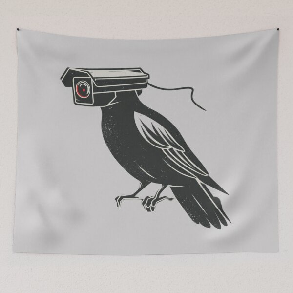 Item preview, a black crow with a surveillance camera head designed and sold by 123ks.