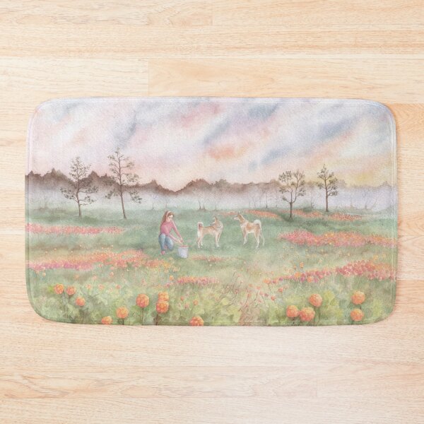 Item preview, Young woman pick cloudberries in a forest swamp designed and sold by IrinaIkar.