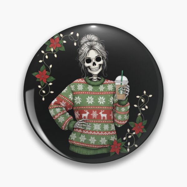 Item preview, Fashionable Skeleton Woman with Iced Coffee | Trendy Gothic Christmas Art designed and sold by ColorSplash123.
