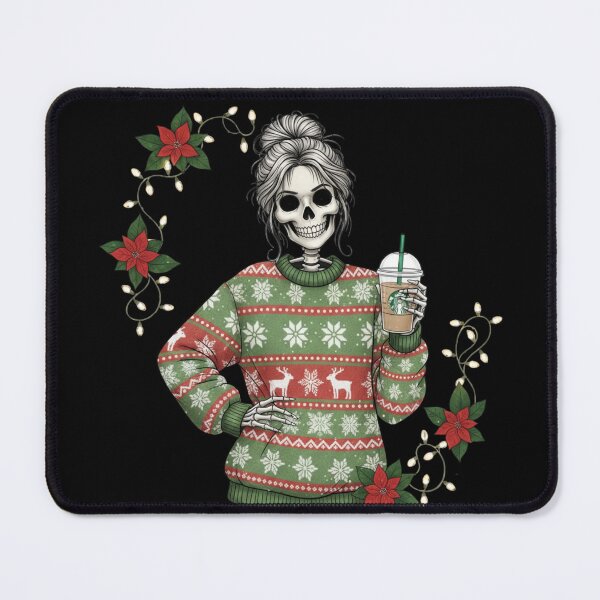 Item preview, Fashionable Skeleton Woman with Iced Coffee | Trendy Gothic Christmas Art designed and sold by ColorSplash123.