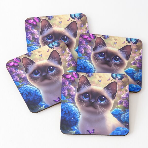 Item preview, Siamese Cat with Butterflies and Flowers designed and sold by PetsArt.