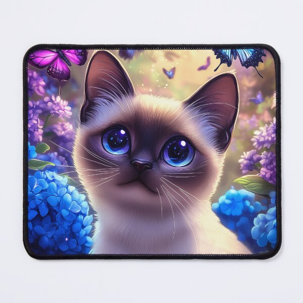 Item preview, Siamese Cat with Butterflies and Flowers designed and sold by PetsArt.