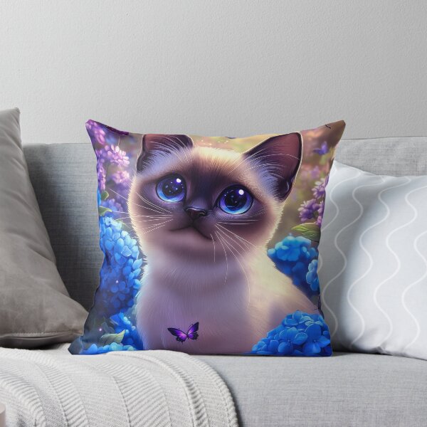 Item preview, Siamese Cat with Butterflies and Flowers designed and sold by PetsArt.