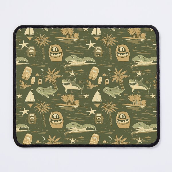 Item preview, Sharks, Tiki Masks and Sailboats in Olive Green & Gold – Toothy designed and sold by The Print Parlor.