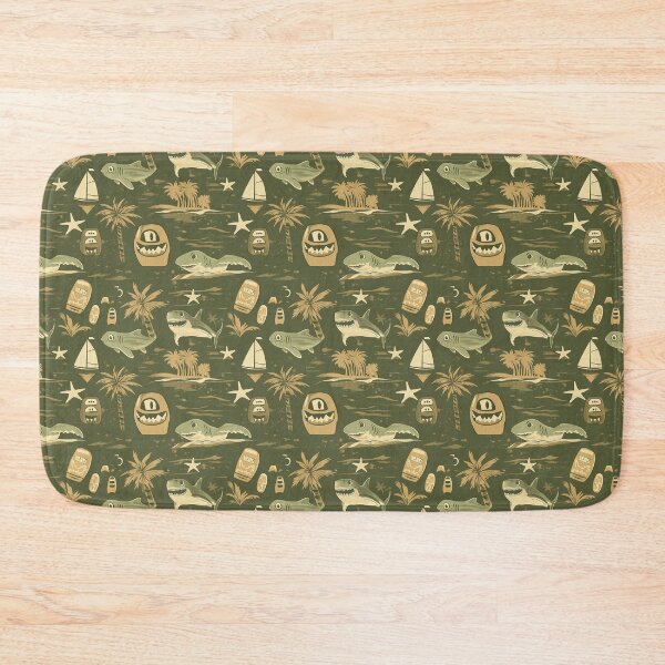 Item preview, Sharks, Tiki Masks and Sailboats in Olive Green & Gold – Toothy designed and sold by The Print Parlor.