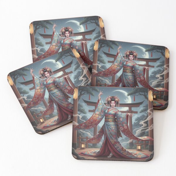 Item preview, Izumo no Okuni: Founder of Kabuki - Japanese Dance and Theater Master出雲阿国：歌舞伎の祖 - 月夜の鳥居で舞う傾奇者（かぶきもの） designed and sold by Mori-no-Akari.