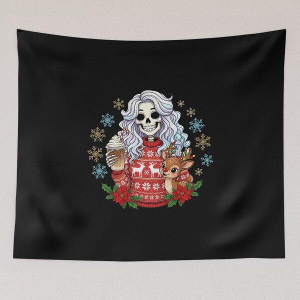 Item preview, Skeleton Girl with Reindeer | Funny Festive Gothic Christmas Art designed and sold by ColorSplash123.